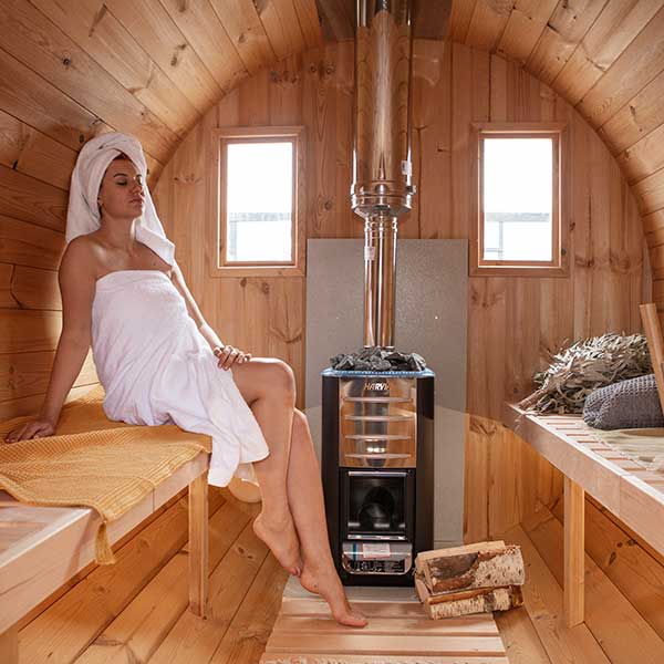 3 meter long - 4 person Outdoor Barrel Sauna with Change Room (S3P) -  
